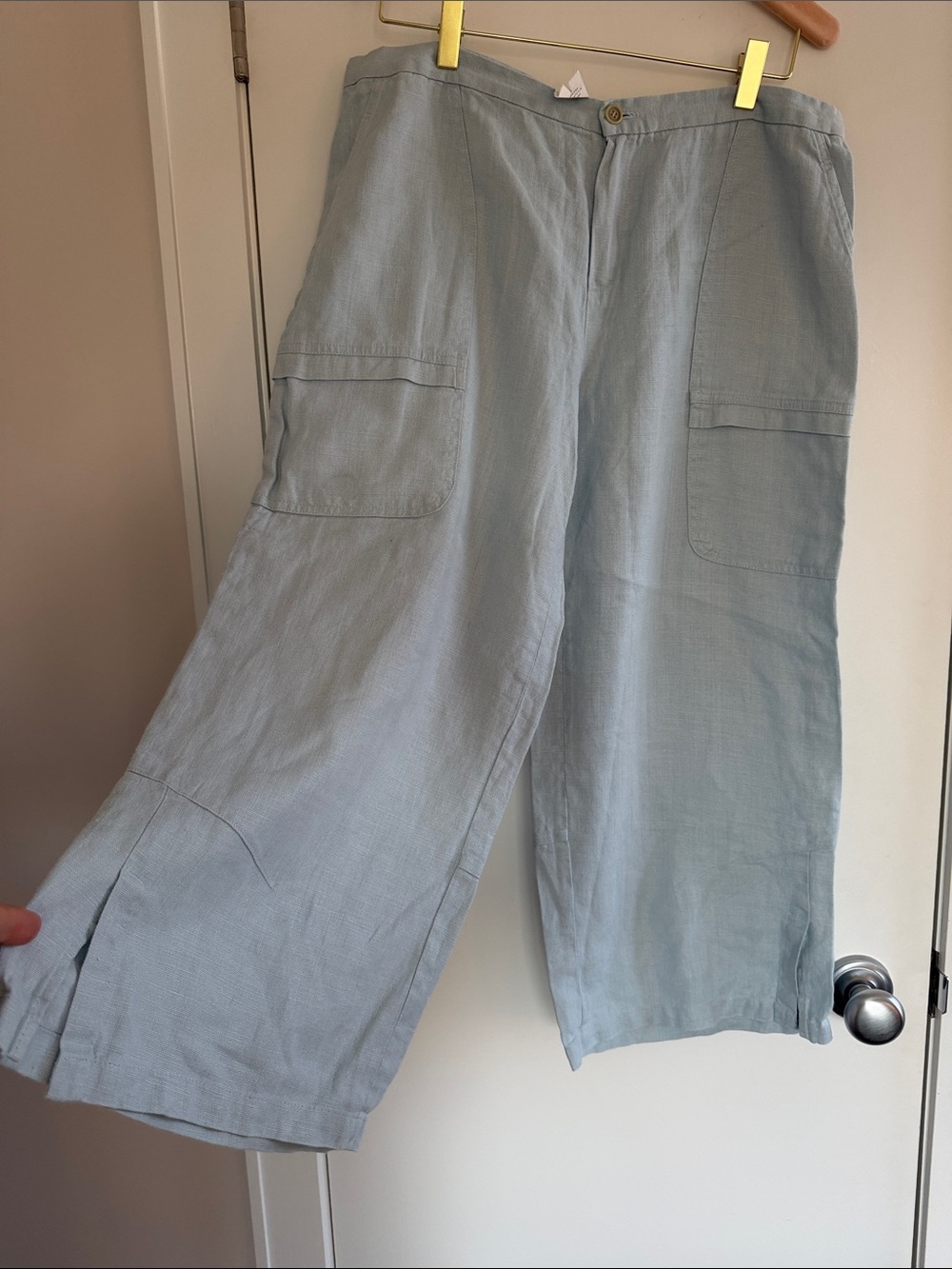 Philippe Adec Light Blue Linen- Crop Trousers wide leg pants size 10